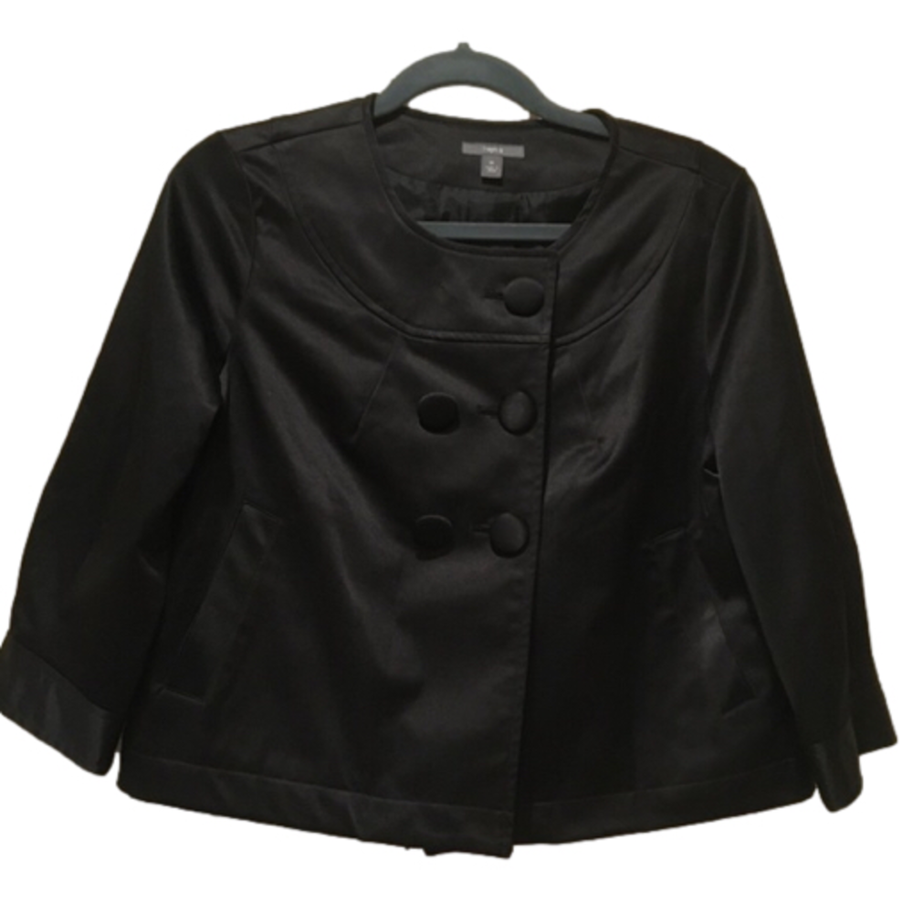 Black Satin Collarless Blazer M - Picture 2 of 9